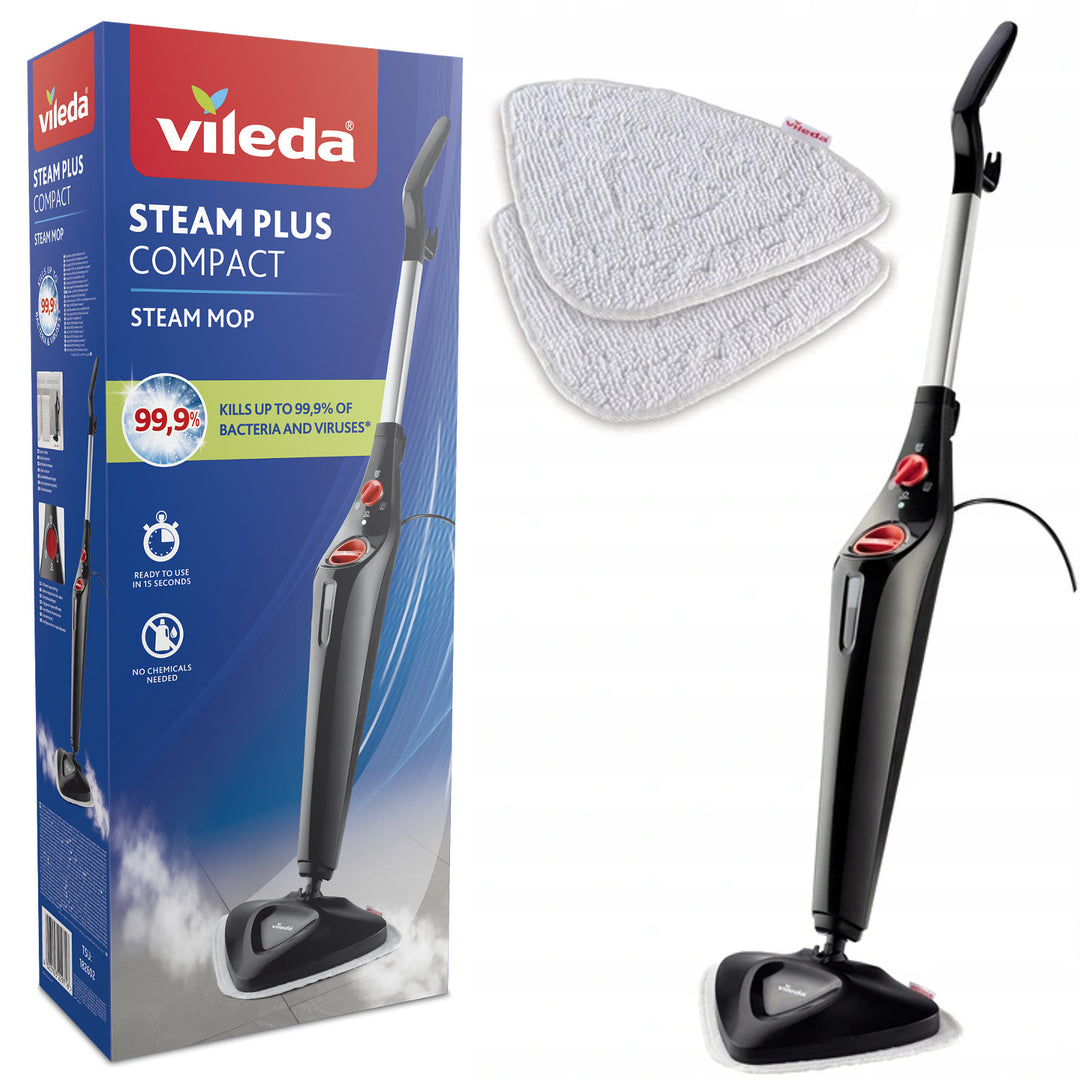 Vileda Steam Plus Compact dampmoppe, effekt 1550 W, beholderkapacitet 400 ml, 2 indsatser,
