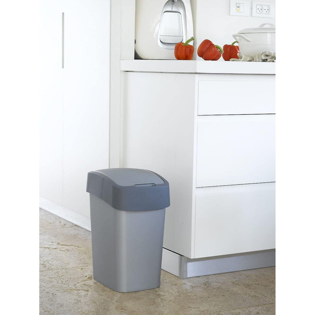 Cuver affaldsspand, til affaldssortering, med låg, grå, sølvramme, 25 l, Flip Bin