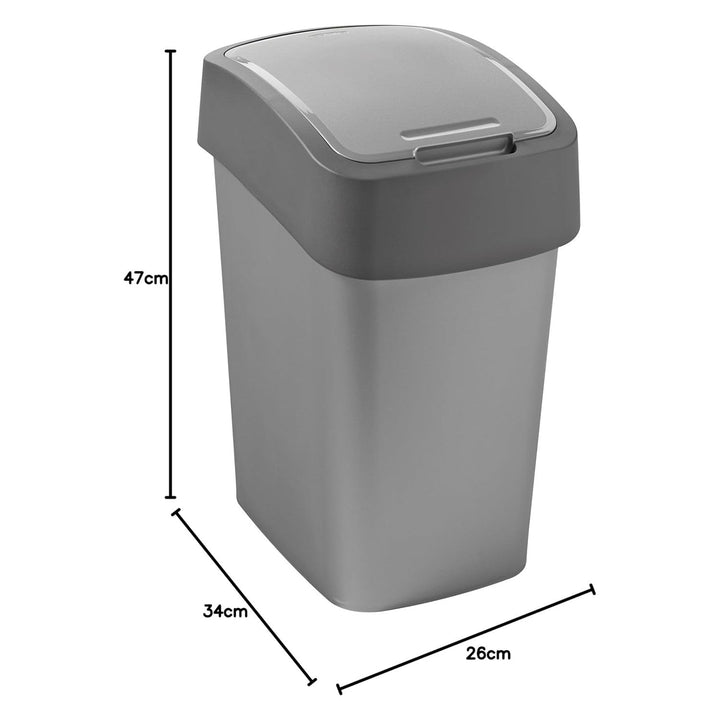 Cuver affaldsspand, til affaldssortering, med låg, grå, sølvramme, 25 l, Flip Bin