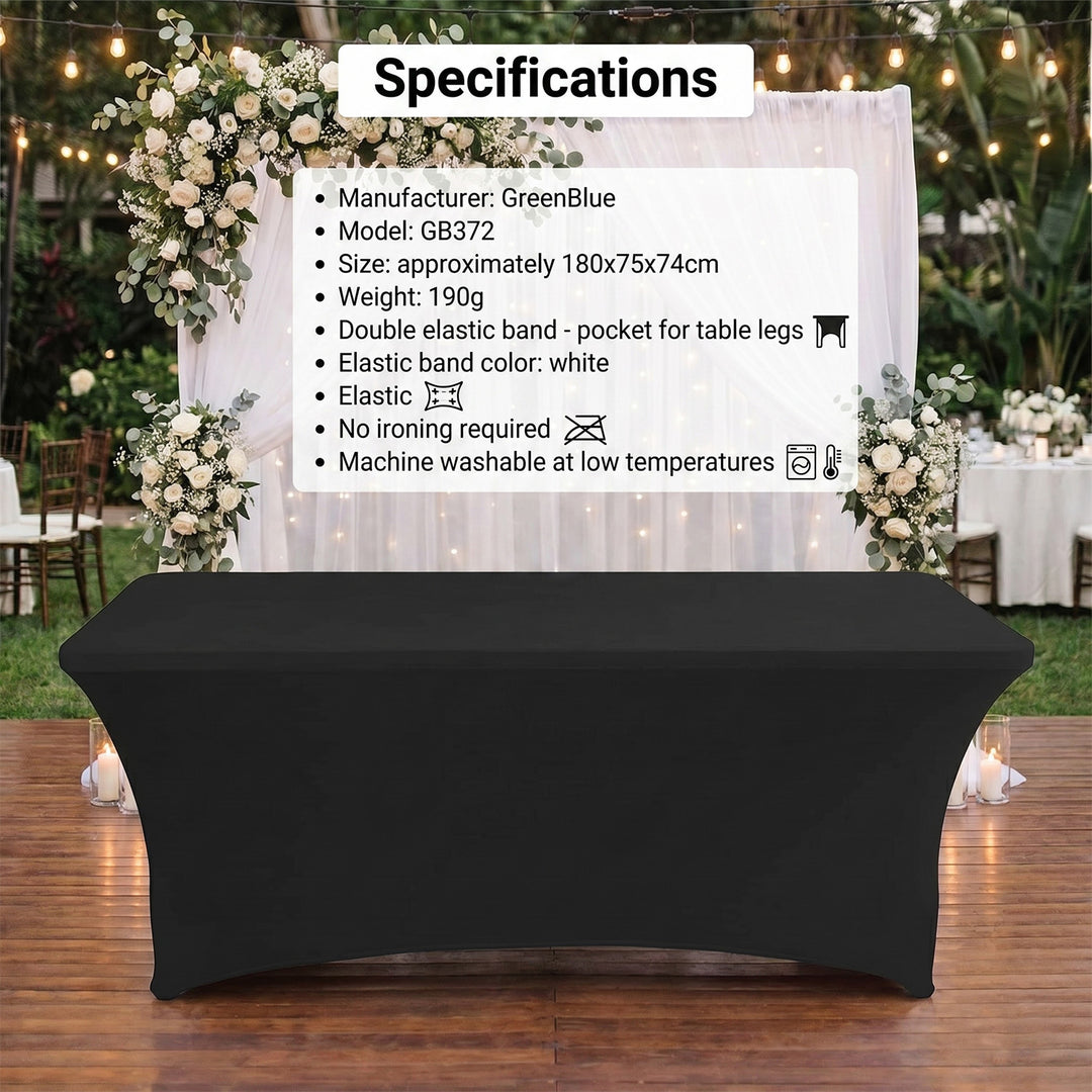 Elastisk borddug til cateringbord, sort GreenBlue, 180x75x74cm, spandex, GB372