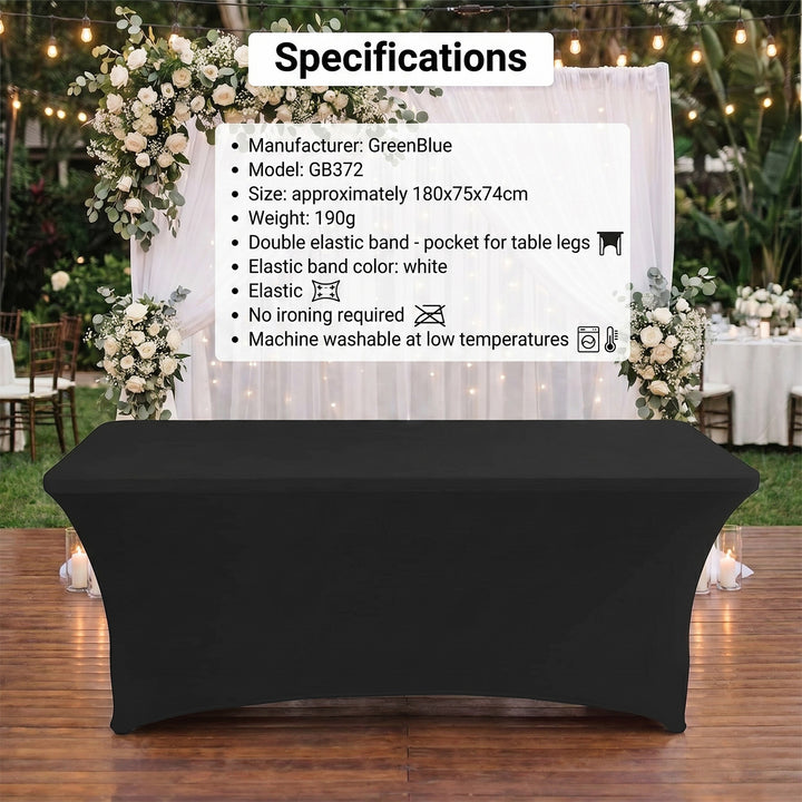 Elastisk borddug til cateringbord, sort GreenBlue, 180x75x74cm, spandex, GB372