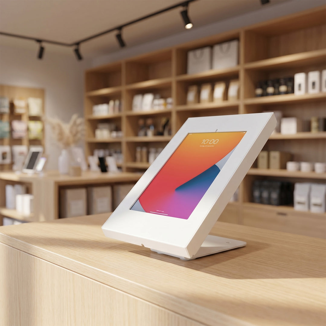 Maclean reklamestativ til tablet, væg-/bordmodel med lås, 9,7"-11", iPad/iPad Air/iPad Pro, Samsung Galaxy Tab A/Tab A7/Tab S6 Lite, MC-475W