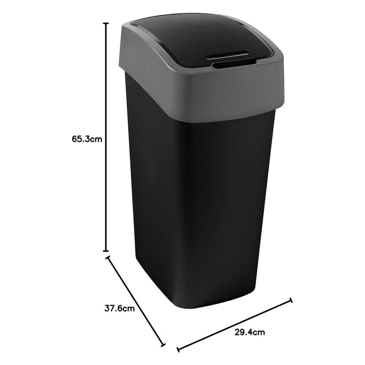 Cuver affaldsspand, til affaldssortering, med låg, sort, sølvramme, 45 l, Flip Bin