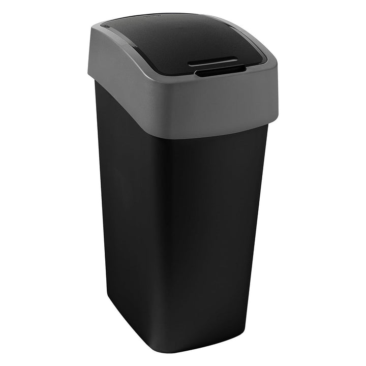 Cuver affaldsspand, til affaldssortering, med låg, sort, sølvramme, 45 l, Flip Bin