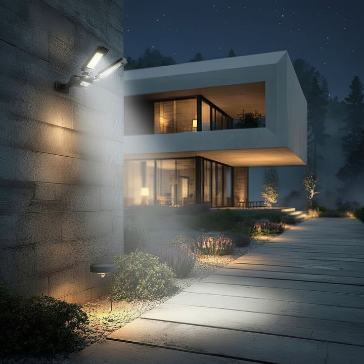 Solcellelampe med bevægelsessensor og fjernbetjening Maclean IP54, 5W, 2x450lm, 6500K, Li-ion 2400 mAh, 3 driftsindstillinger MCE447