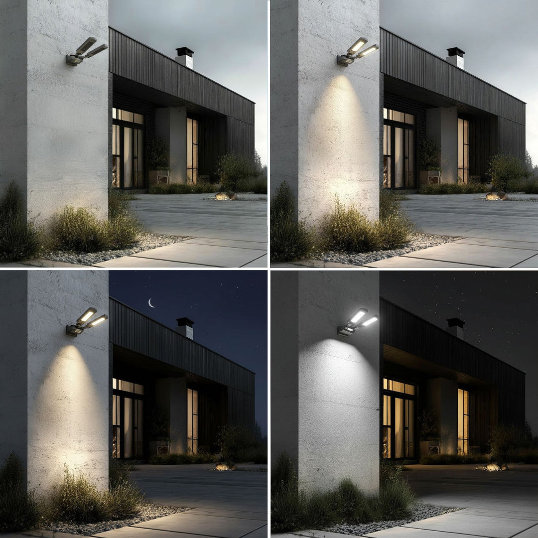 Solcellelampe med bevægelsessensor og fjernbetjening Maclean IP54, 5W, 2x450lm, 6500K, Li-ion 2400 mAh, 3 driftsindstillinger MCE447