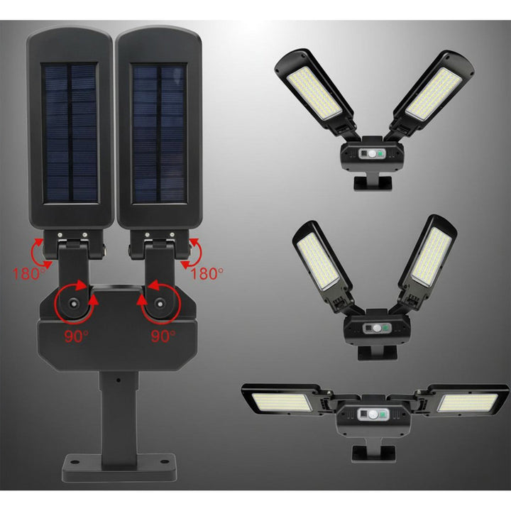 Solcellelampe med bevægelsessensor og fjernbetjening Maclean IP54, 5W, 2x450lm, 6500K, Li-ion 2400 mAh, 3 driftsindstillinger MCE447