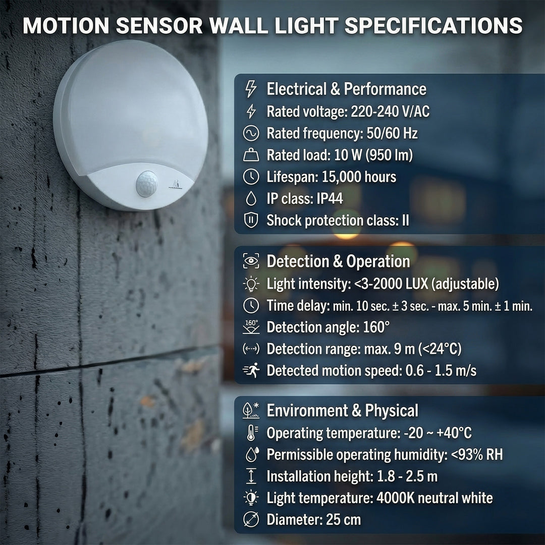 LED-lampe med bevægelsessensor Maclean, infrarød, hvid, 10 W, IP44, naturlig hvid farve (4000 K), 900 lm, MCE357 W