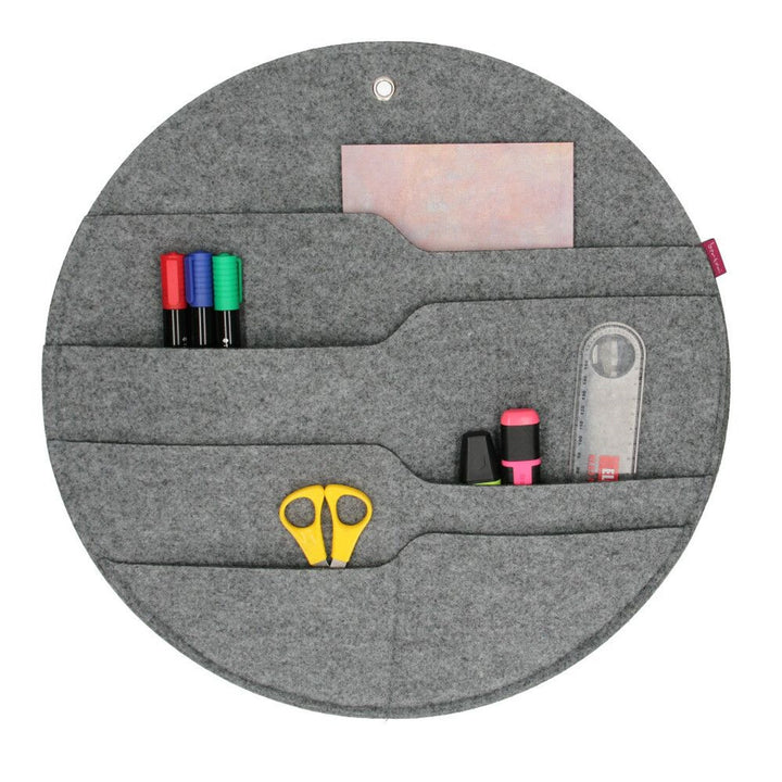 Bertoni vægorganizer i filt, cirkel XL, diameter 45 cm – grå, 4 lommer