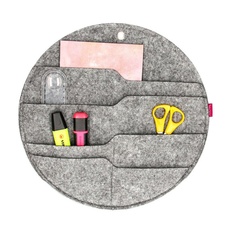 Bertoni vægorganizer i filt, cirkel, diameter 35 cm – grå, 4 lommer