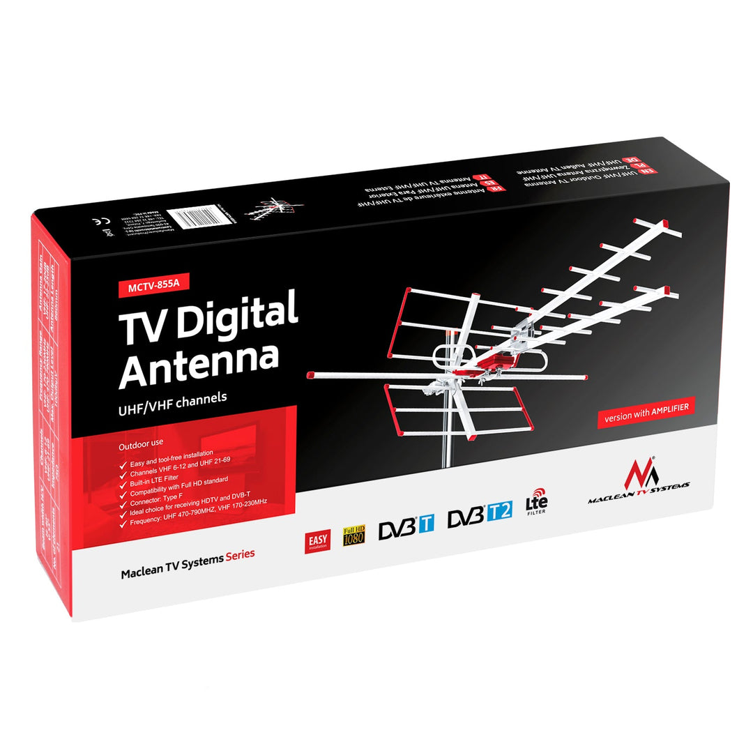 Direktioneret TV-antenne DVB-T MUX 8 + USB-strømforsyning 5 V