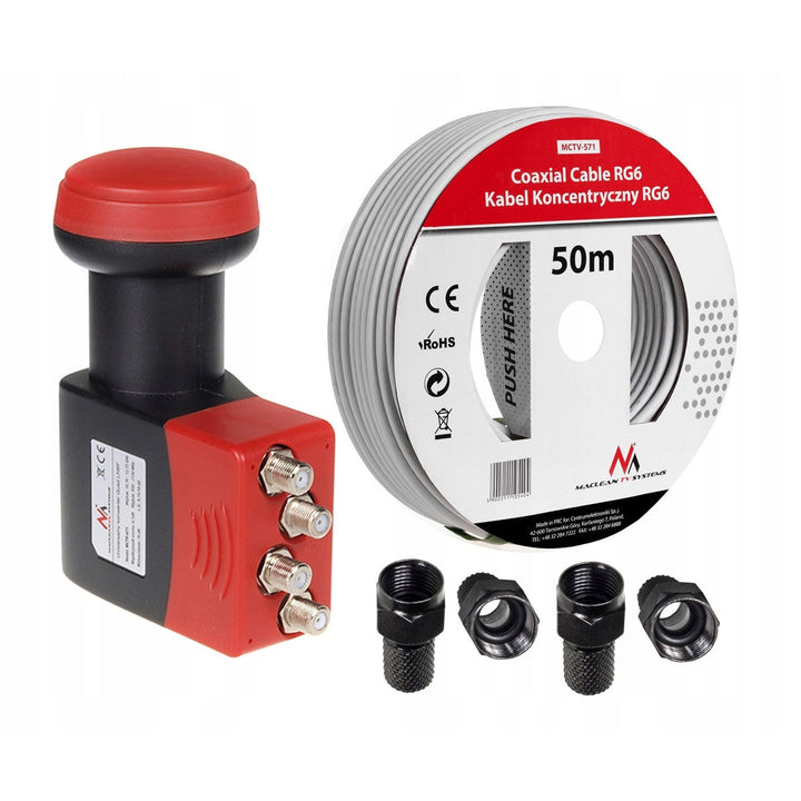Maclean MCTV-671 quad-konverter + 50 m kabel, stik