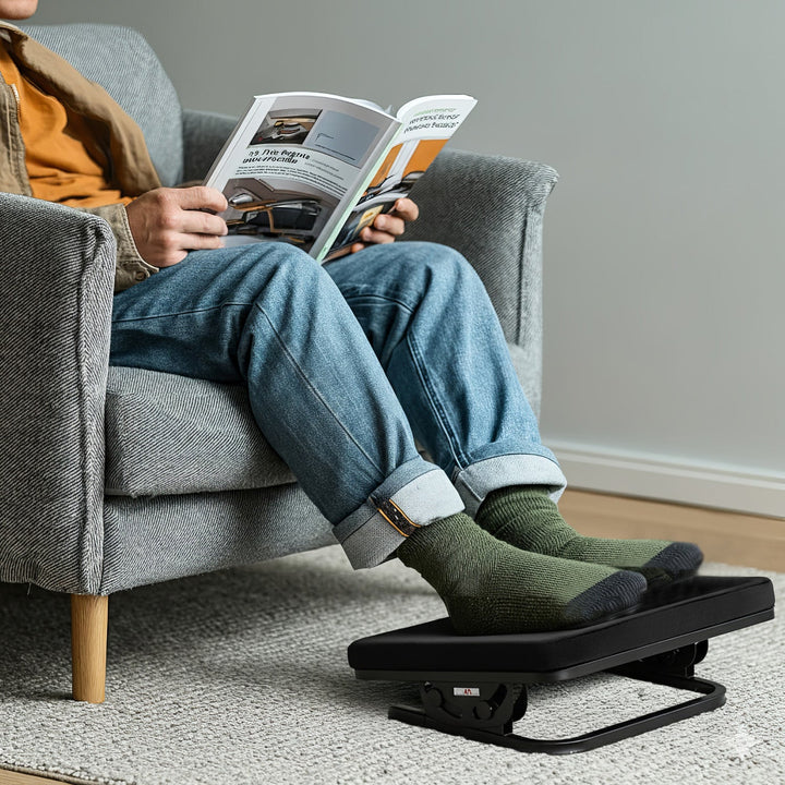 Maclean ergonomisk fodstøtte, fodstøtte, jævn justerbar hældningsvinkel, aftageligt pude, MC-460