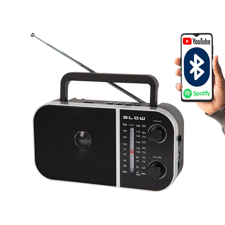 RA6 bærbar analog AM/FM-radio, batteri- og netstrømforsyning Blow