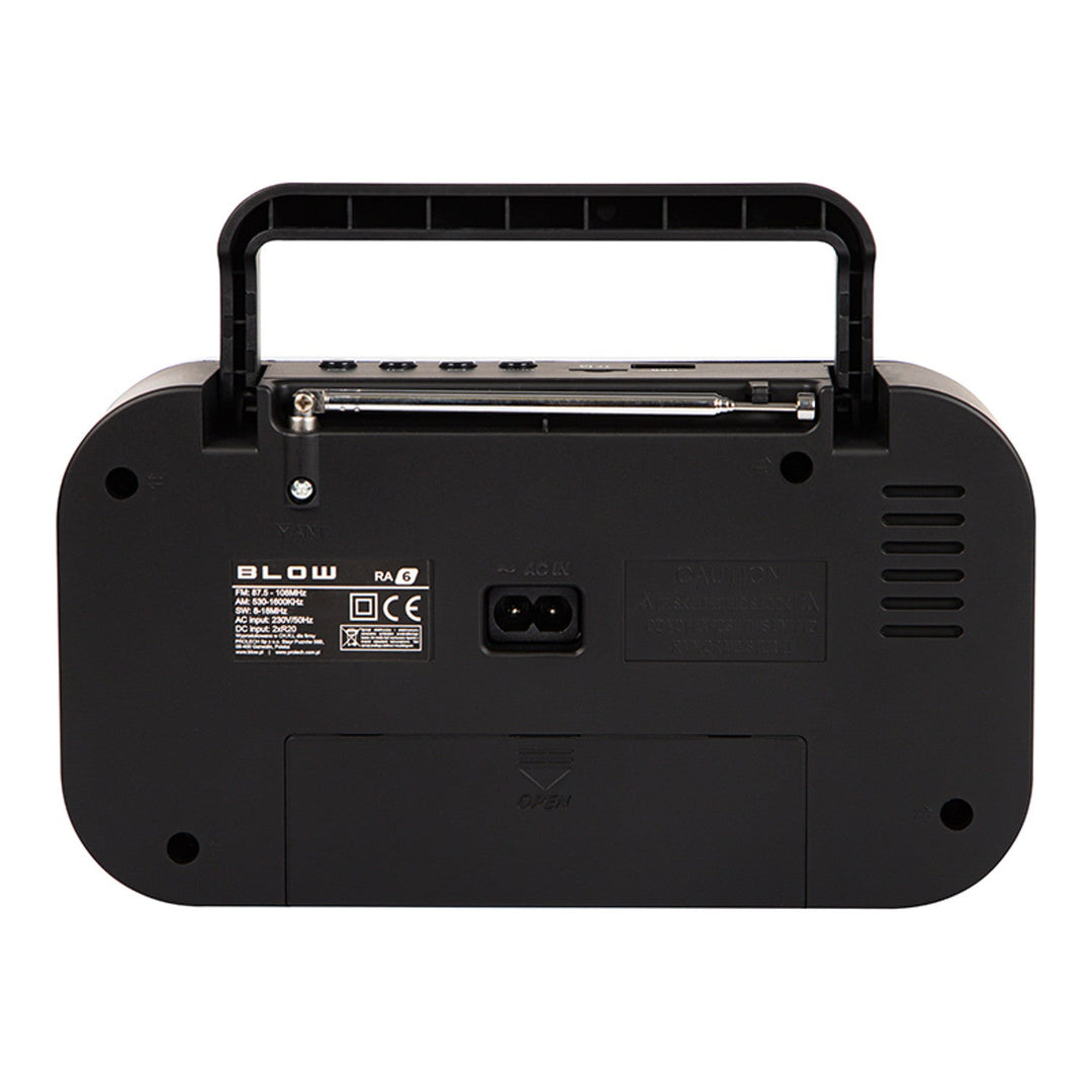 RA6 bærbar analog AM/FM-radio, batteri- og netstrømforsyning Blow