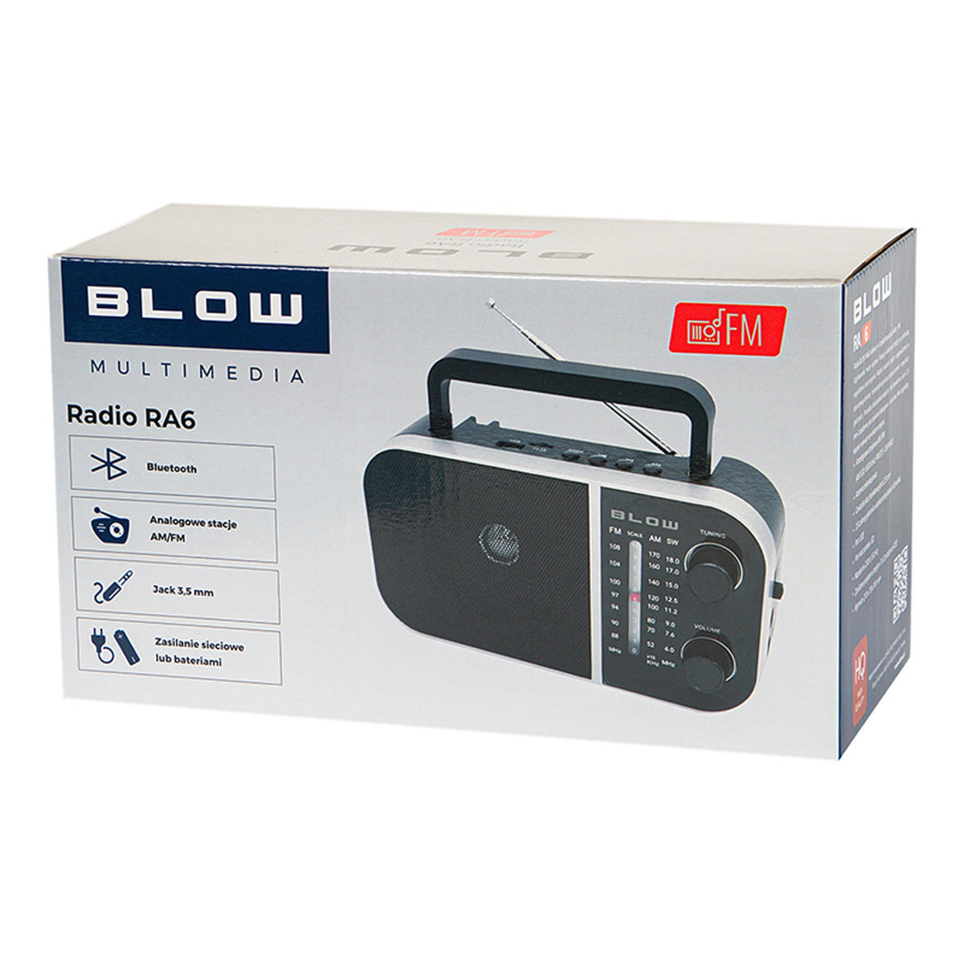RA6 bærbar analog AM/FM-radio, batteri- og netstrømforsyning Blow