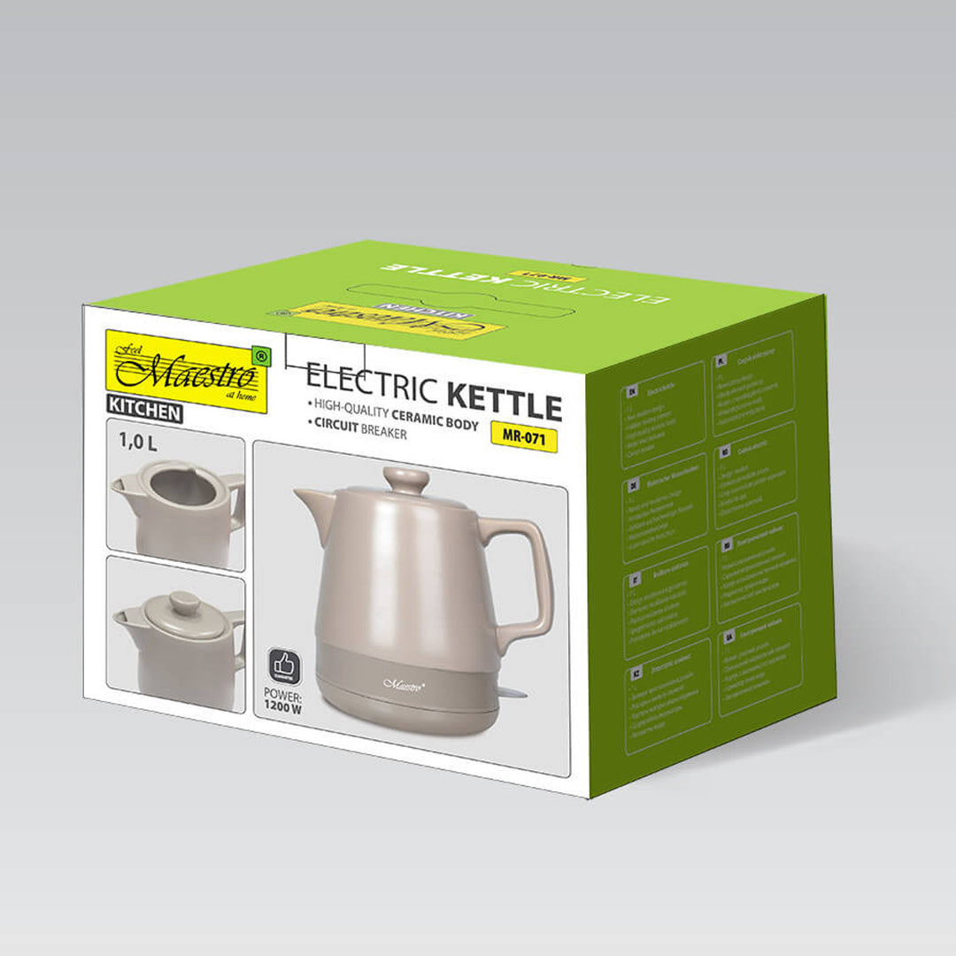 Maestro MR-071 1 l keramisk elkedel, beige, 1200 W, britisk stik