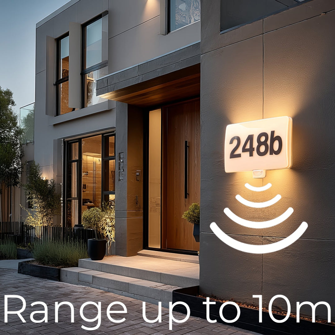 Maclean LED-lampe, husnummer, skumrings- og bevægelsessensor, dæmpbar, 20 W, IP65, neutral farve (4000 K), 1600 lm, MCE466 W