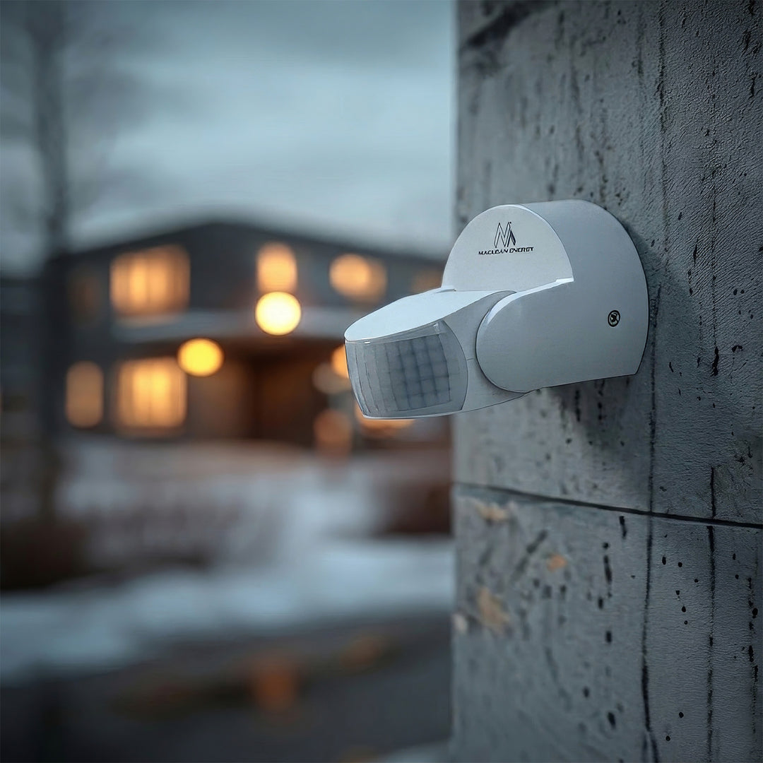 Maclean PIR-bevægelsessensor, infrarød, IP65, hvid, rækkevidde 12 m, maks. belastning 600/1200 W, MCE468 W