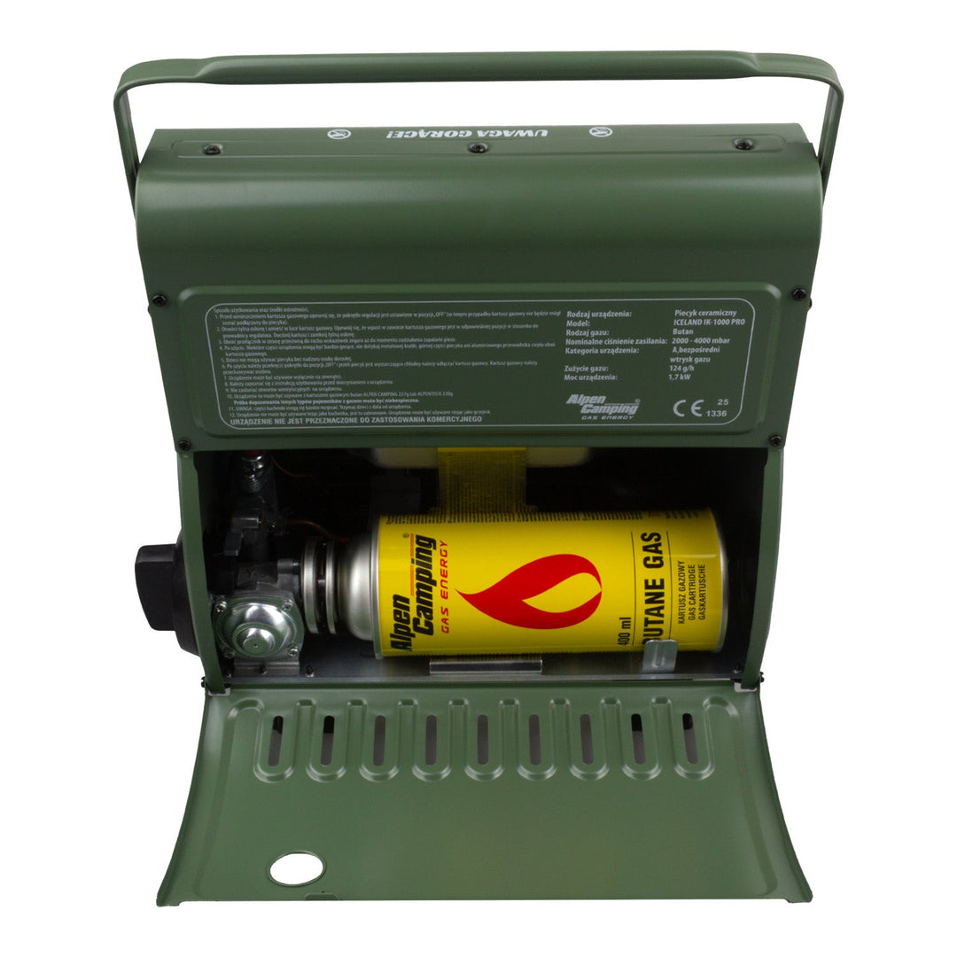 Alpen Camping bærbar gasovn, gasforbrug 124 g/t, piezoelektrisk tænding, IK-1000 PRO, ICELAND + 4 patroner