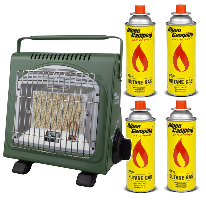 Alpen Camping bærbar gasovn, gasforbrug 124 g/t, piezoelektrisk tænding, IK-1000 PRO, ICELAND + 4 patroner