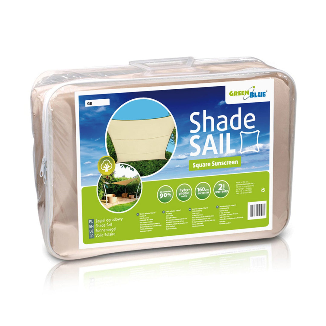 UV GreenBlue solsejl til haven, polyester, 5 m², cremefarvet + monteringssæt