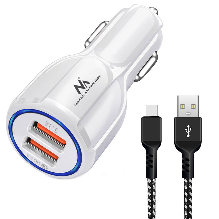 Maclean biloplader, Qualcomm Quick Charge, QC 3.0 - 5V/3A, 9V/1,8A, 12V/1,6A, 5V/3,1A-stik med USB Type-C-kabel
