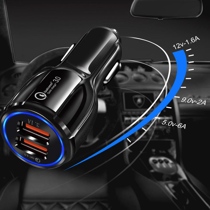 Maclean biloplader, Qualcomm Quick Charge, QC 3.0 - 5V/3A, 9V/1,8A, 12V/1,6A, 5V/3,1A-stik med USB Lightning-kabel