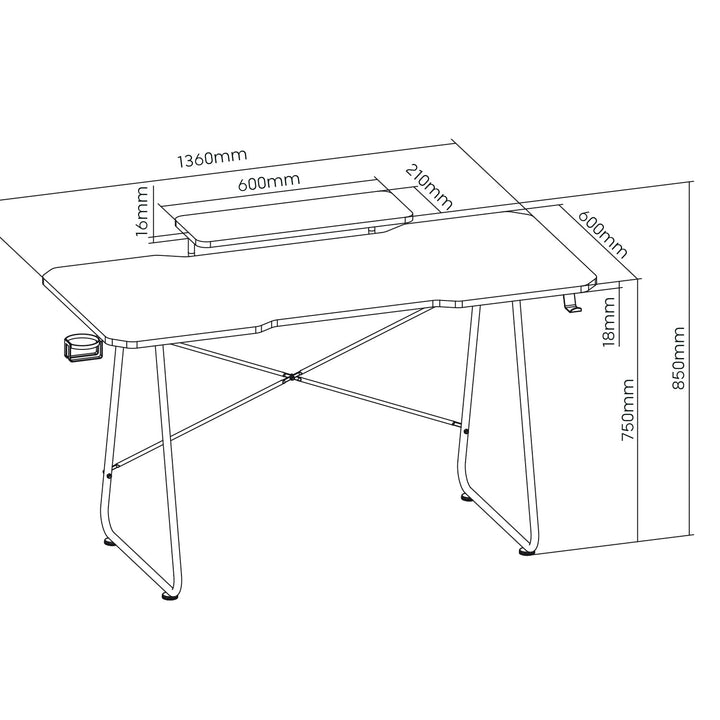 Gaming-skrivebord med hylde til skærm NanoRS, maks. 50 kg, højde 850 mm, sort, RS170