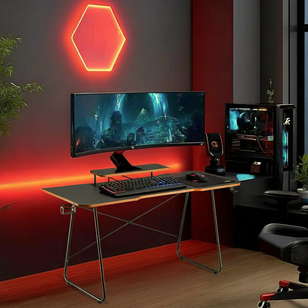 Gaming-skrivebord med hylde til skærm NanoRS, maks. 50 kg, højde 850 mm, sort, RS170