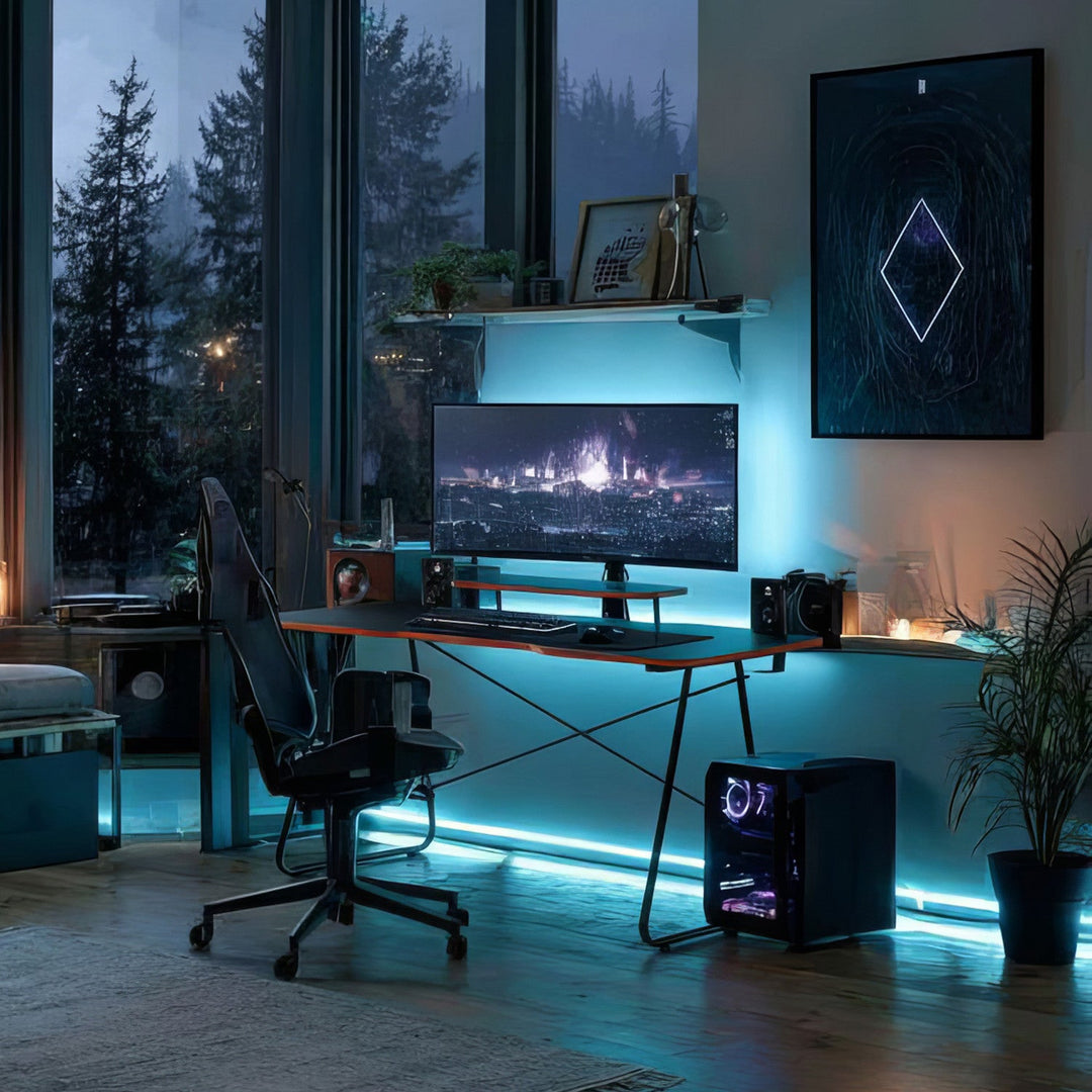 Gaming-skrivebord med hylde til skærm NanoRS, maks. 50 kg, højde 850 mm, sort, RS170