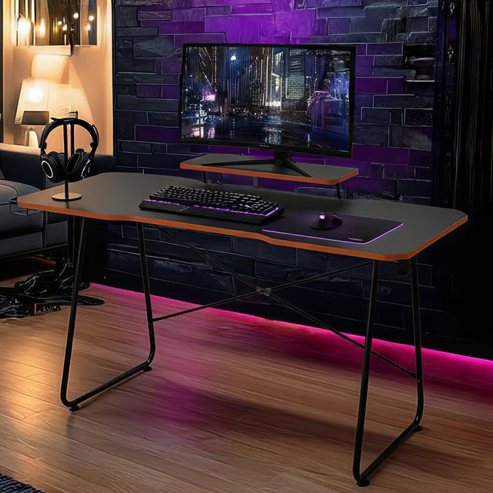 Gaming-skrivebord med hylde til skærm NanoRS, maks. 50 kg, højde 850 mm, sort, RS170