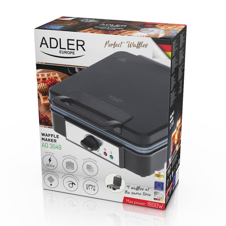 Adler vaffeljern, til 4 vafler, temperaturregulering, 1800 W, AD 3049
