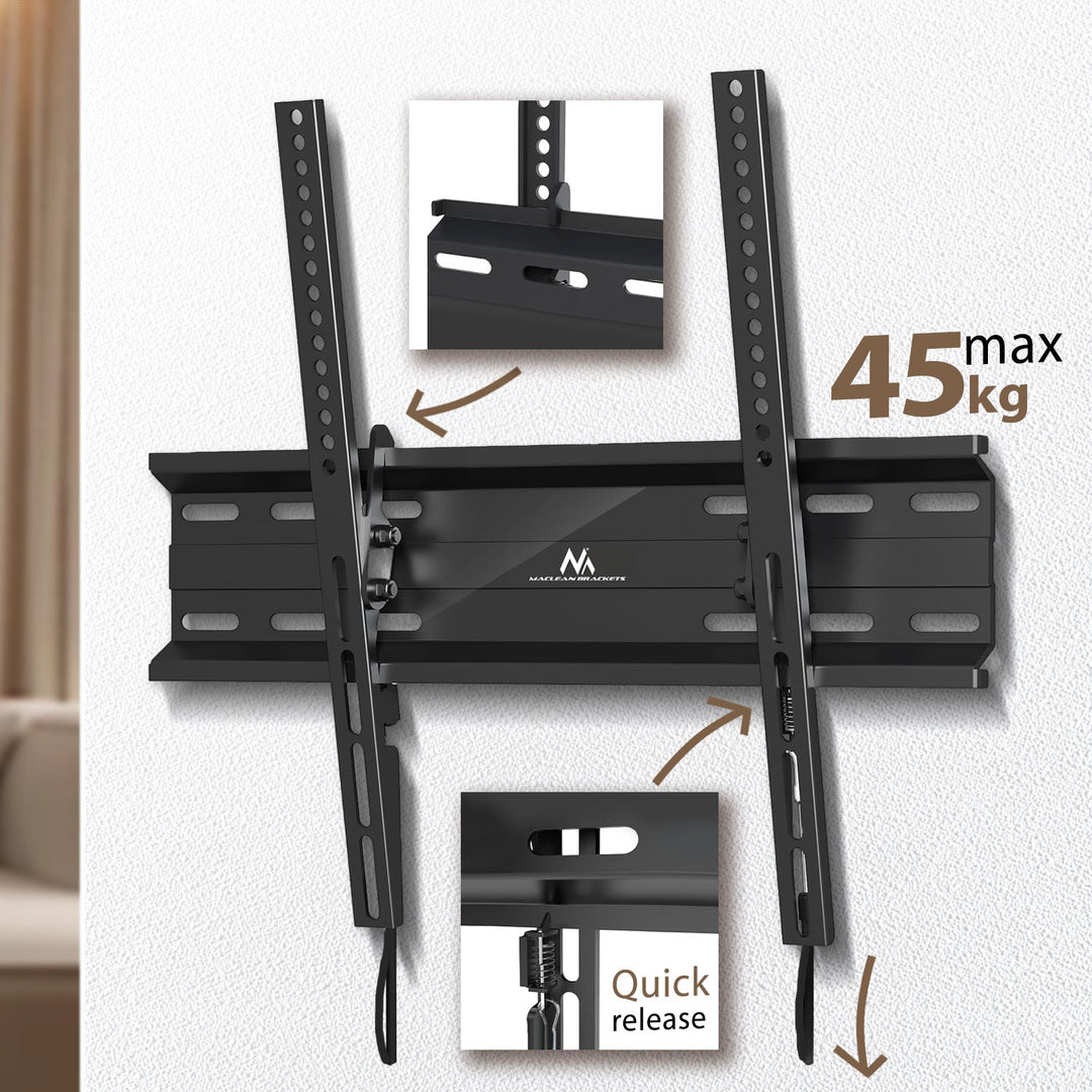 Maclean TV- eller skærmholder, maks. VESA 400x400, 32-70", 45 kg, sort, MC-748A