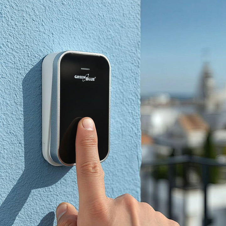 GreenBlue trådløs, batterifri kinetisk dørklokke, 38 melodier, sort, rækkevidde op til 200 m, IP44, GB157 B