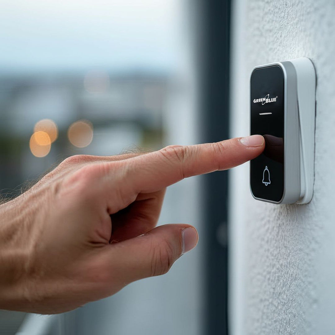 GreenBlue trådløs, batterifri kinetisk dørklokke, 38 melodier, sort, rækkevidde op til 200 m, IP44, GB157 B