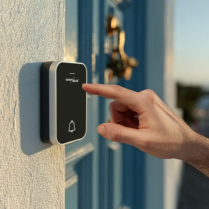 GreenBlue trådløs, batterifri kinetisk dørklokke, 38 melodier, sort, rækkevidde op til 200 m, IP44, GB157 B