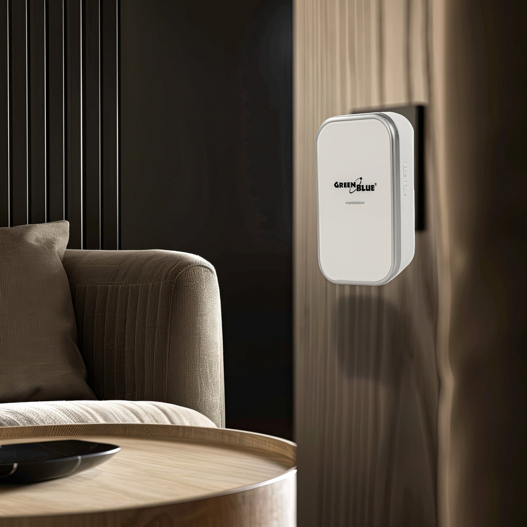 GreenBlue trådløs batterifri kinetisk dørklokke, 38 melodier, hvid, rækkevidde op til 200 m, IP44, GB157 W