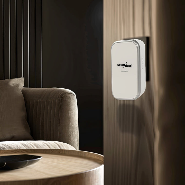 GreenBlue trådløs batterifri kinetisk dørklokke, 38 melodier, hvid, rækkevidde op til 200 m, IP44, GB157 W