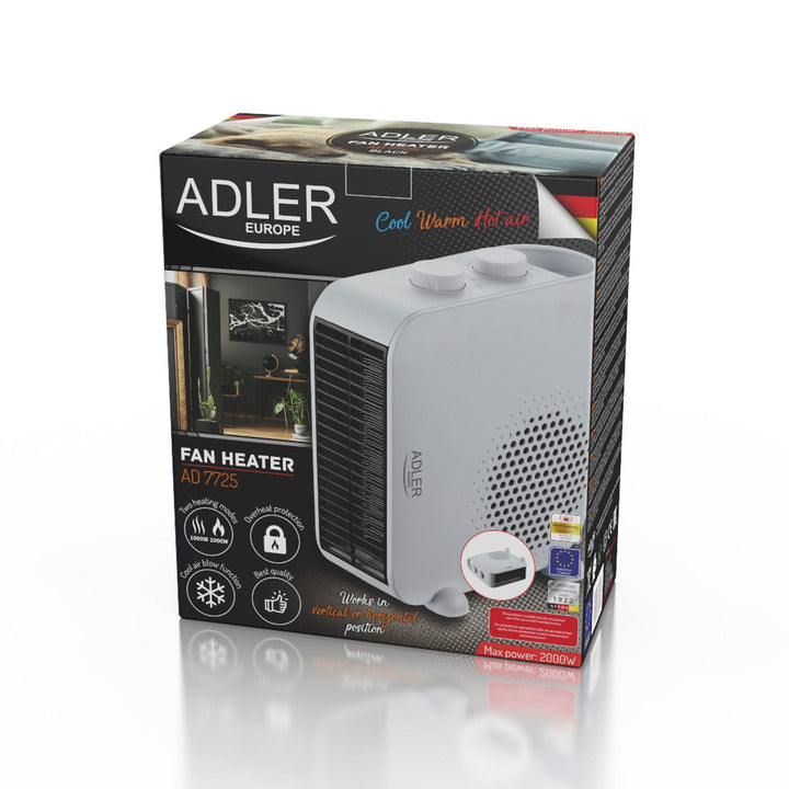 Adler varmeblæser, dobbeltfunktion, kold luft, 2000 W, hvid, AD 7725