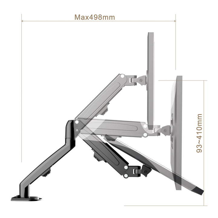 Maclean monitorholder, gasfjeder, 13"-27", 8 kg, sort, MC-860N