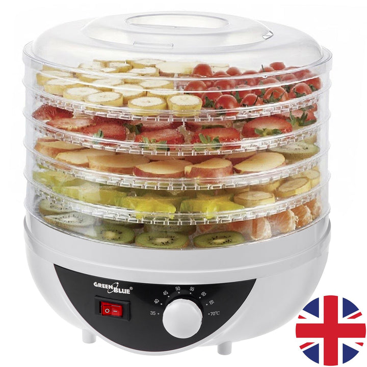 Tørretumbler til svampe, grøntsager og frugt GreenBlue, effekt 250 W – meget støjsvag, GB195 stik UK
