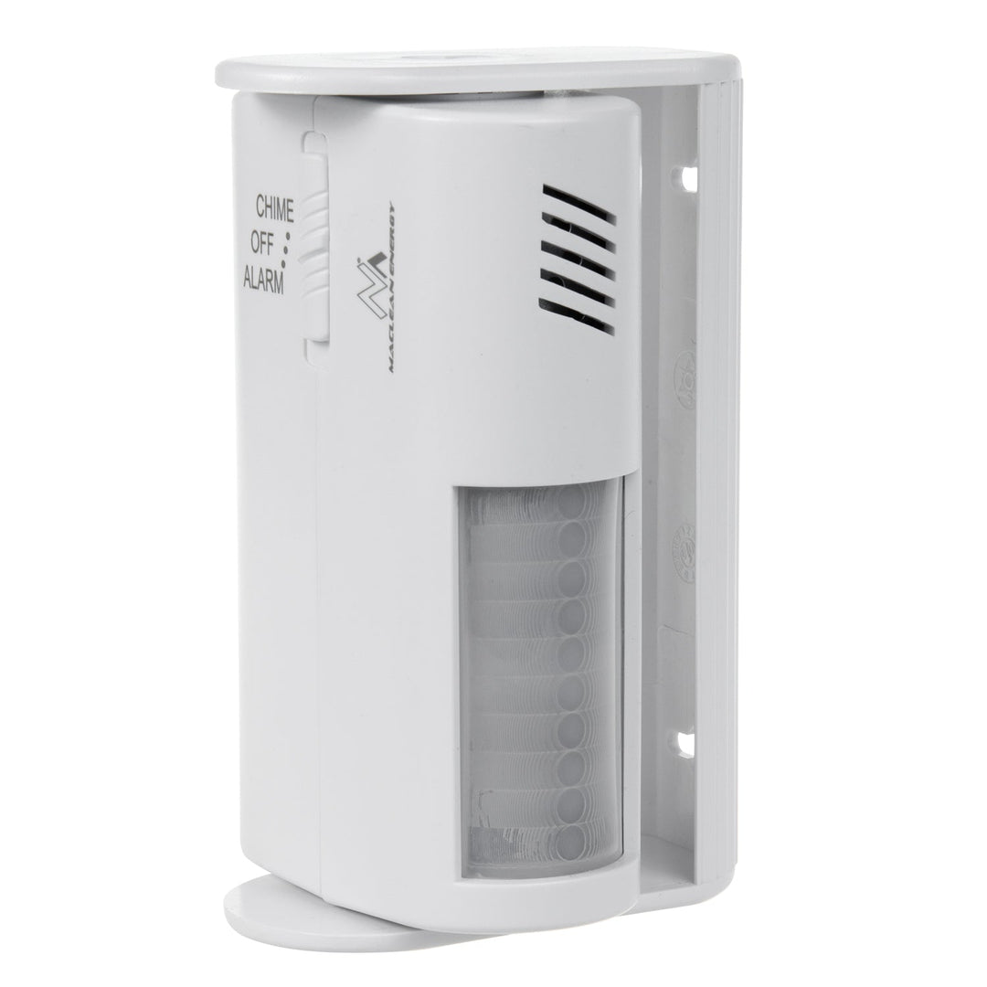 Trådløs indgangssignalgiver fra Maclean, PIR-sensor, rækkevidde 8 m, strømforsyning 9 V DC-batteri, lydstyrke over 70 dB, MCE311 W