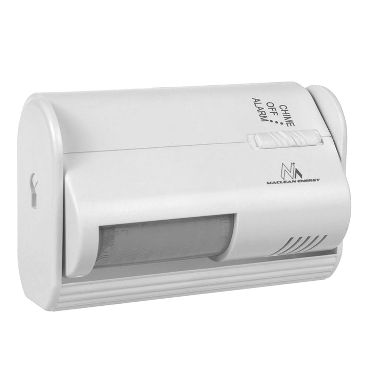 Trådløs indgangssignalgiver fra Maclean, PIR-sensor, rækkevidde 8 m, strømforsyning 9 V DC-batteri, lydstyrke over 70 dB, MCE311 W