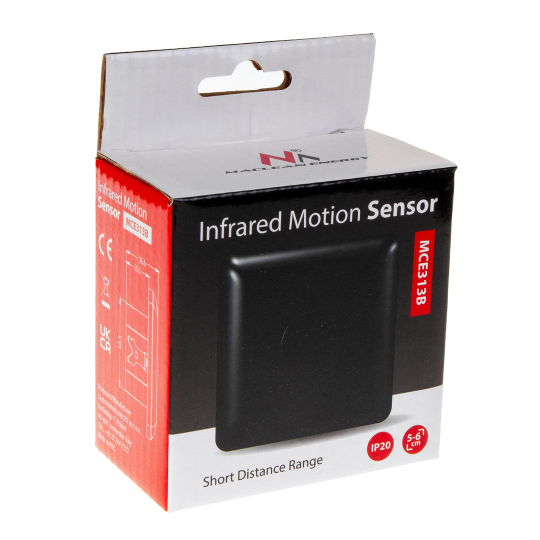 Maclean kortrækkende PIR-sensor, rækkevidde 5-6 cm, til indbygning i dåse, maks. belastning 1200 W, MCE313 B