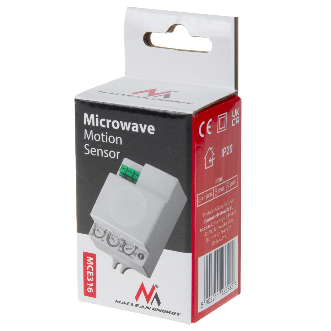 Maclean mikrobølgesensor, rækkevidde 8 m, maks. belastning 1200 W, IP20, 5,8 GHz, MCE316