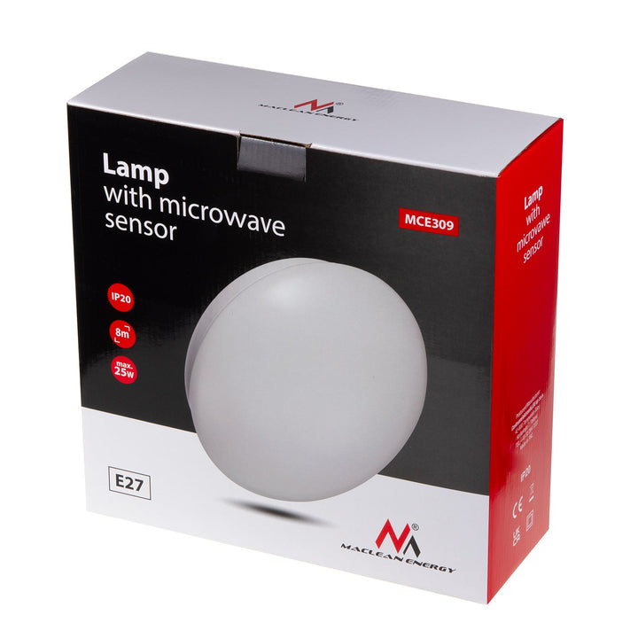 Loftlampe 1xE27 med Maclean-sensor, mikrobølgesensor, PMMA-lampeskærm, maks. belastning 25 W, IP20, MCE309