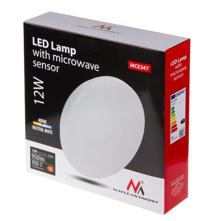 LED-loftslampe med Maclean-sensor, 5,8 GHz mikrobølgesensor, 4000 K, 12 W, 950 lm, IP44, MCE347