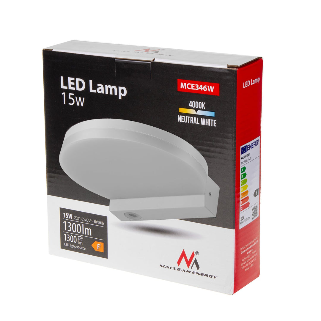 Maclean LED-lampe, hvid, 15 W, IP65, 1300 lm, neutral hvid farve (4000 K) MCE346 W