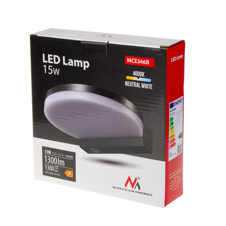 Maclean LED-lampe, sort, 15 W, IP65, 1300 lm, neutral hvid farve (4000 K) MCE346 B